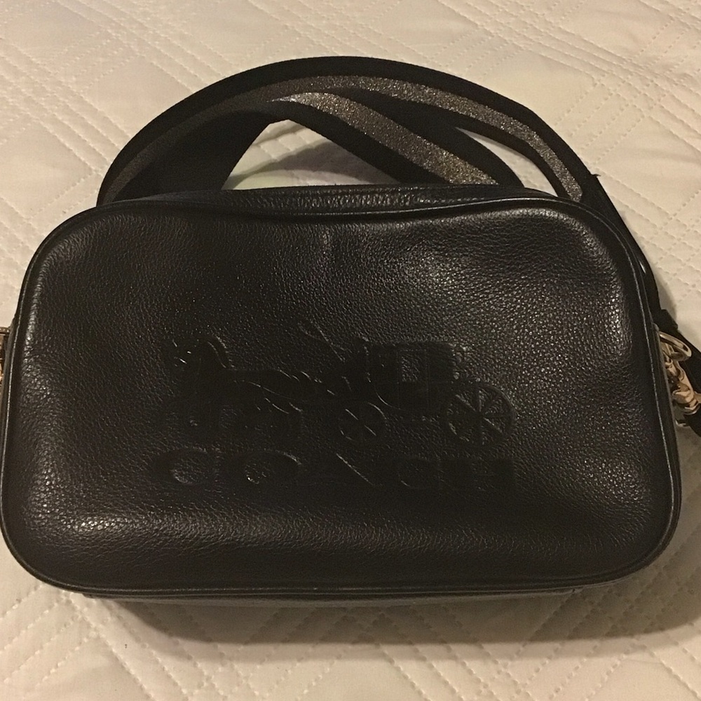 Coach Black Pebbled Leather Embossed Logo Crossbody - Picture 3 of 10